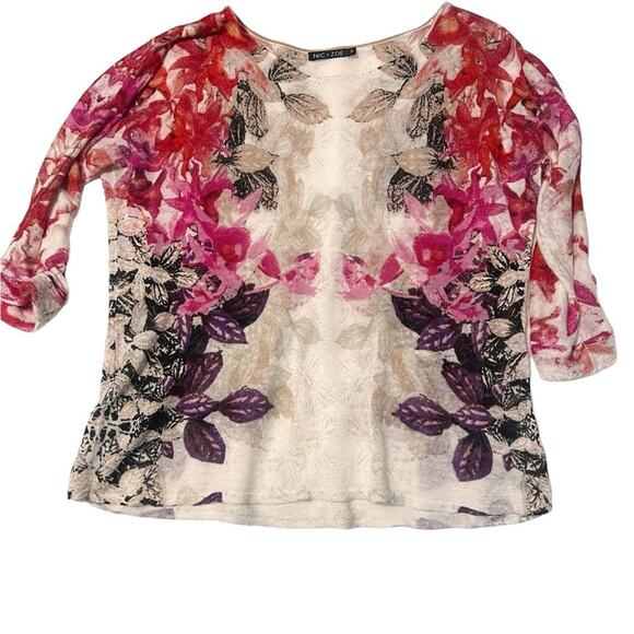 NIC+ZOE Scoop Neck 3/4 Sleeve Linen Blend Floral Top - Medium - Picture 7 of 11